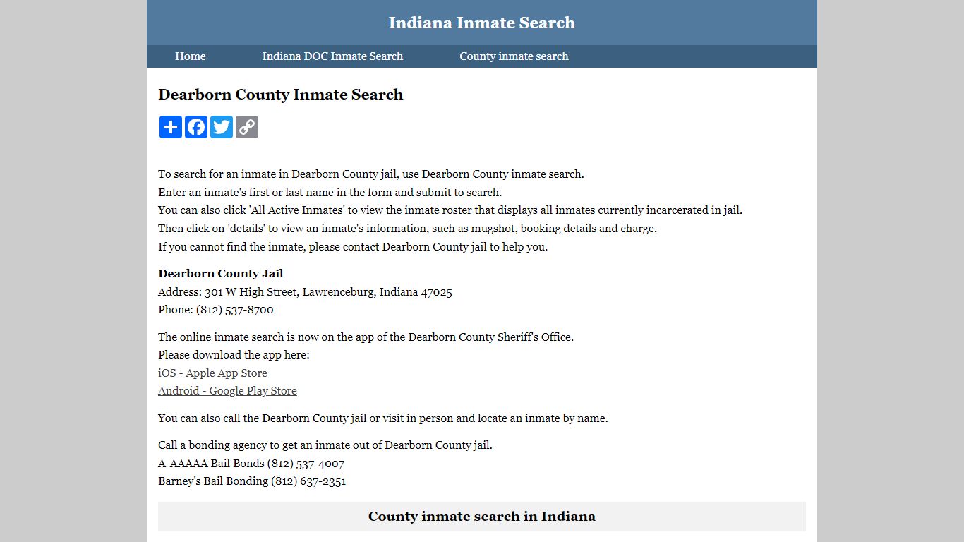 Dearborn County Inmate Search